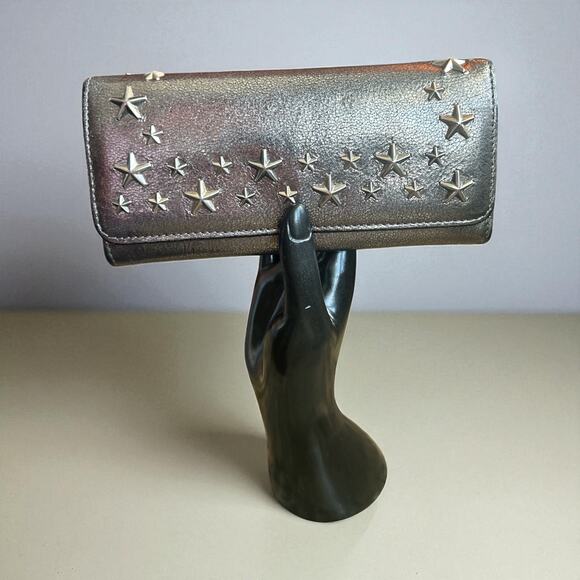 Jimmy Choo Silver Mettalic Stars Leather Long Wallet - Picture 1 of 9